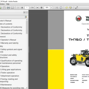 Wacker Neuson Telehandlers TH744 TH750 TH755 Operator's Manual - PDF DOWNLOAD