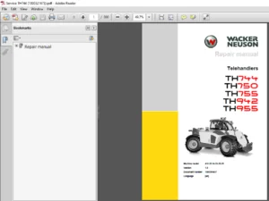 Wacker Neuson Telehandlers TH744 TH750 TH755 TH942 TH955 Repair Manual - PDF DOWNLOAD