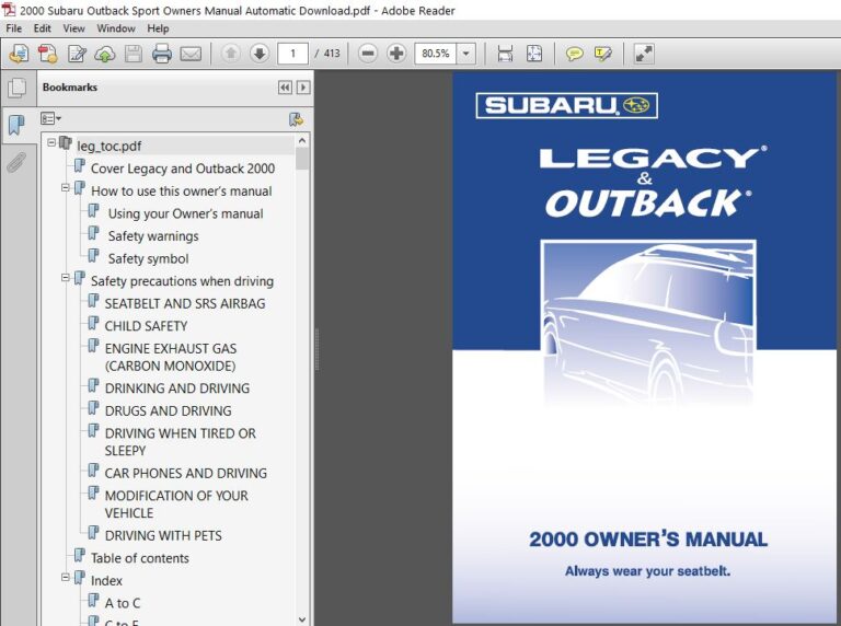 2000 Subaru Outback Sport Owners Manual PDF DOWNLOAD HeyDownloads Manual Downloads