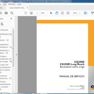 Case CX250D CX250D Long Reach Excavadora Sobre Oruga Manual De Servicio - PDF DOWNLOAD