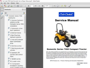 Cub Cadet Domestic 7000 Series Compact Tractor Service Repair Manual - PDF DOWNLOAD