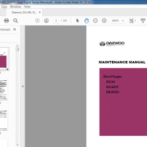 Daewoo D1146, D1146TI, DE08TIS Diesel Engine Maintenance Manual - PDF DOWNLOAD
