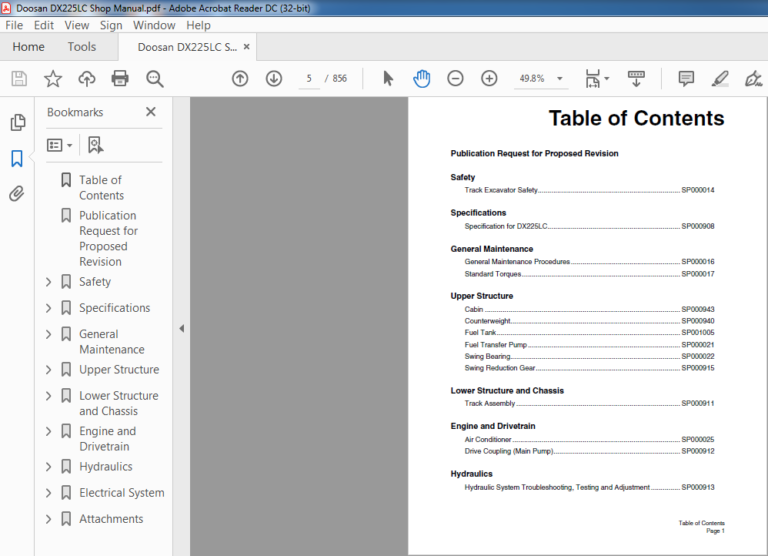 Doosan DX225LC Excavator Shop Manual - PDF DOWNLOAD - HeyDownloads ...
