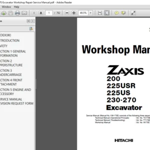 Hitachi Zaxis 200 225USR 225US 270 Excavator Workshop Service Manual - PDF DOWNLOAD
