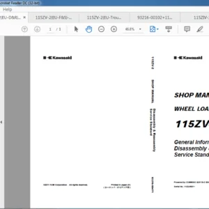 Kawasaki Wheel Loader 115ZIV 2 Operational & Service + Parts Catalog Manual