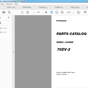 Kawasaki Wheel Loader 70ZV2 TMV2 Workshop Manual + Parts Catalog Manual