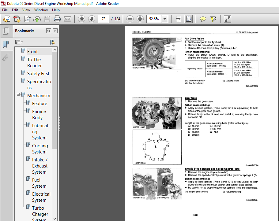 Kubota 05 Series Diesel Engine Workshop Manual - PDF DOWNLOAD ...