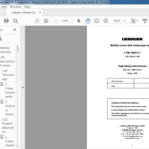 Liebherr Mobile Crane LTM1095-5.1 Operations Manual Sn 044228 - PDF DOWNLOAD