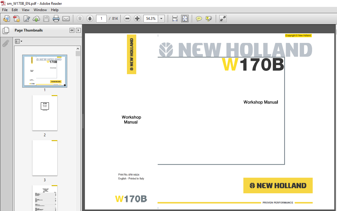 New Holland W170B Wheel Loader Workshop Manual 87614924 - PDF DOWNLOAD ...