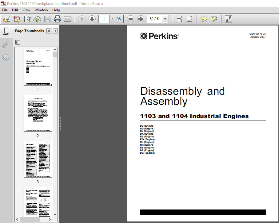 Perkins 1103 & 1104 Industrial Engines Disassembly & Assembly Manual ...