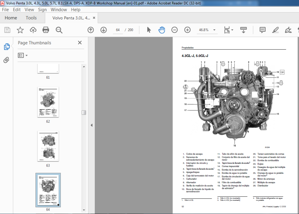 Volvo Penta 3.0L 4.3L 5.0L 5.7L 8.1L SX-A DPS-A XDP-B LIBRO DE ...