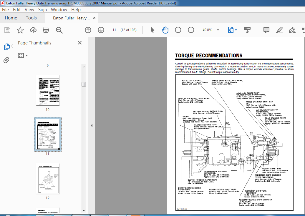 2007 Eaton Fuller Heavy Duty Transmissions TRSM0505 Service Manual ...