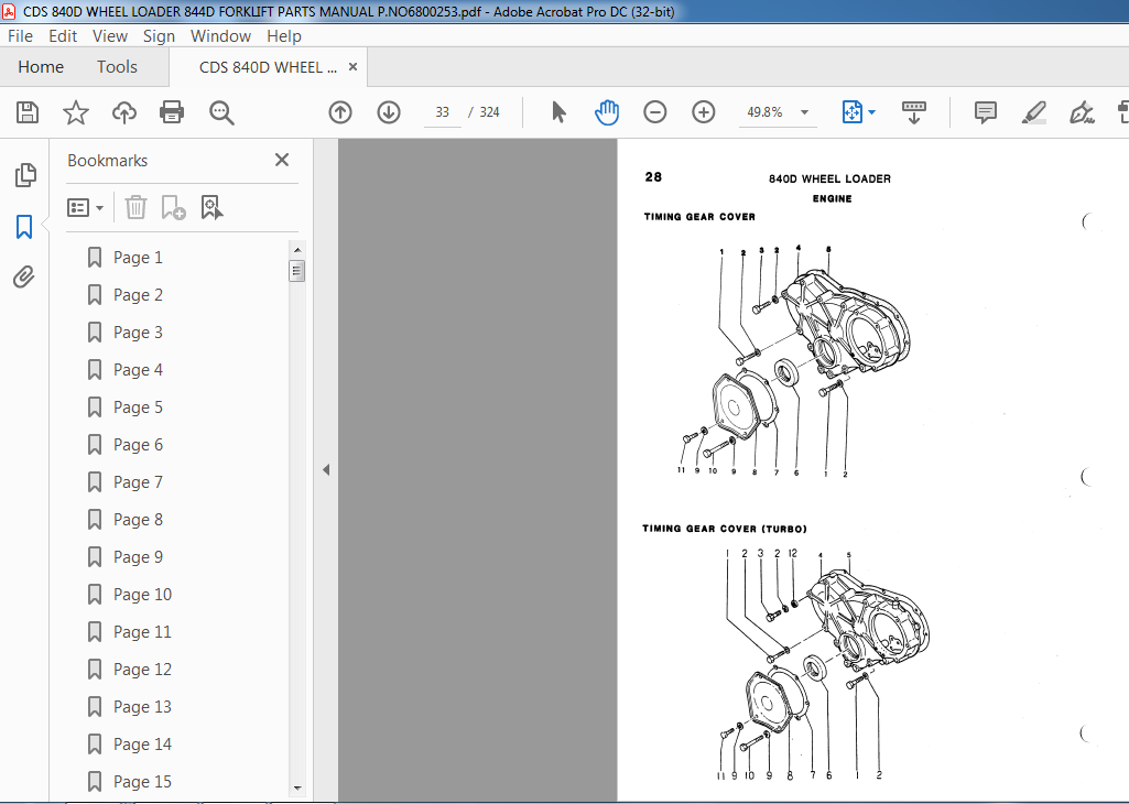 CDS 840D WHEEL LOADER 844D FORKLIFT PARTS MANUAL P.NO6800253 - PDF ...