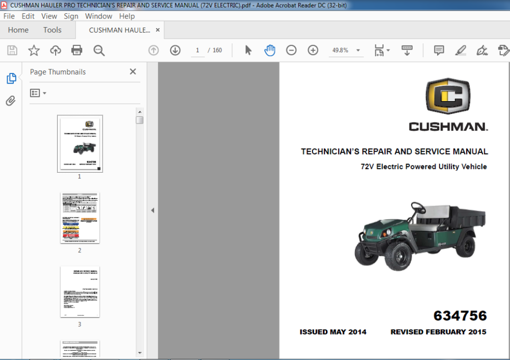 Cushman 72V Electric Powered Utility Vehicle Service Manual - PDF DOWNLOAD ~ HeyDownloads