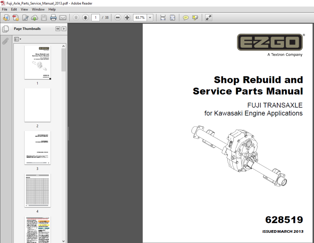 EZGO 628519 FUJI TRANSAXLE for Kawasaki Engine Service Manual - PDF ...