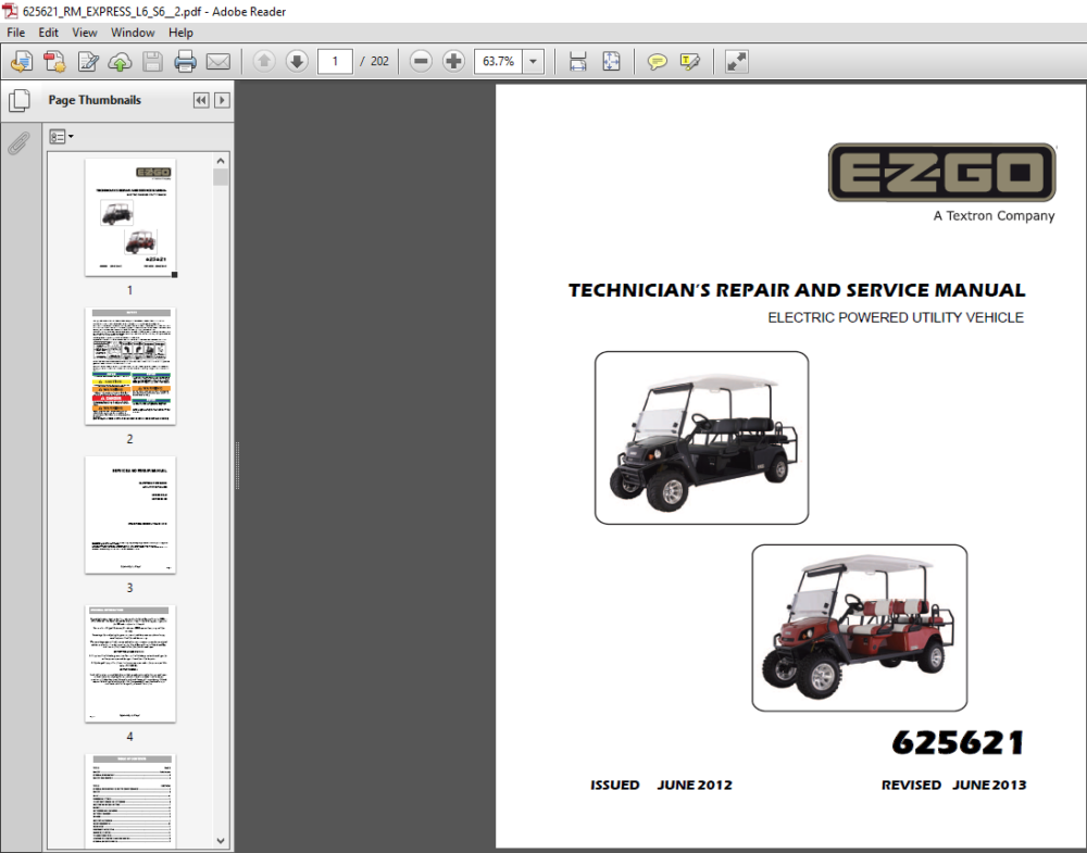 EZGO Express L6 S6 TECHNICIAN’S REPAIR AND SERVICE MANUAL (ELECTRIC