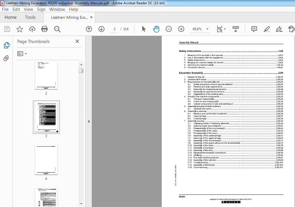 Liebherr Mining Excavators R9200 en backoe Assembly Manuals - PDF ...