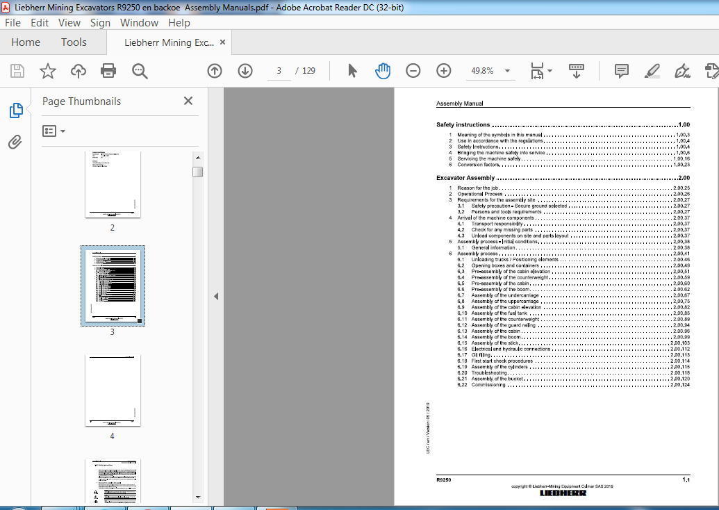 Liebherr Mining Excavators R9250 en backoe Assembly Manuals - PDF ...