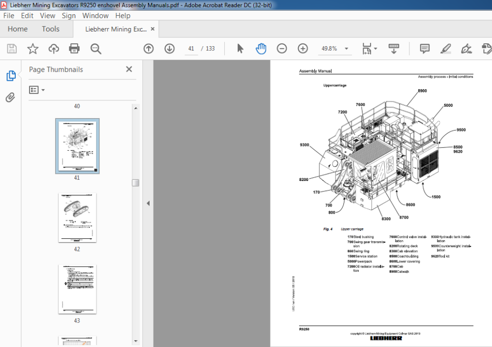 Liebherr Mining Excavators R9250 en shovel Assembly Manuals - PDF ...