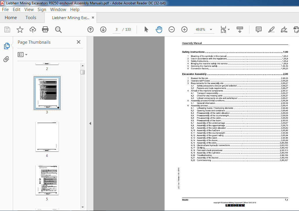 Liebherr Mining Excavators R9250 en shovel Assembly Manuals - PDF ...