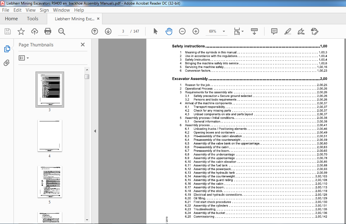 Liebherr Mining Excavators R9400 en backhoe Assembly Manuals - PDF ...