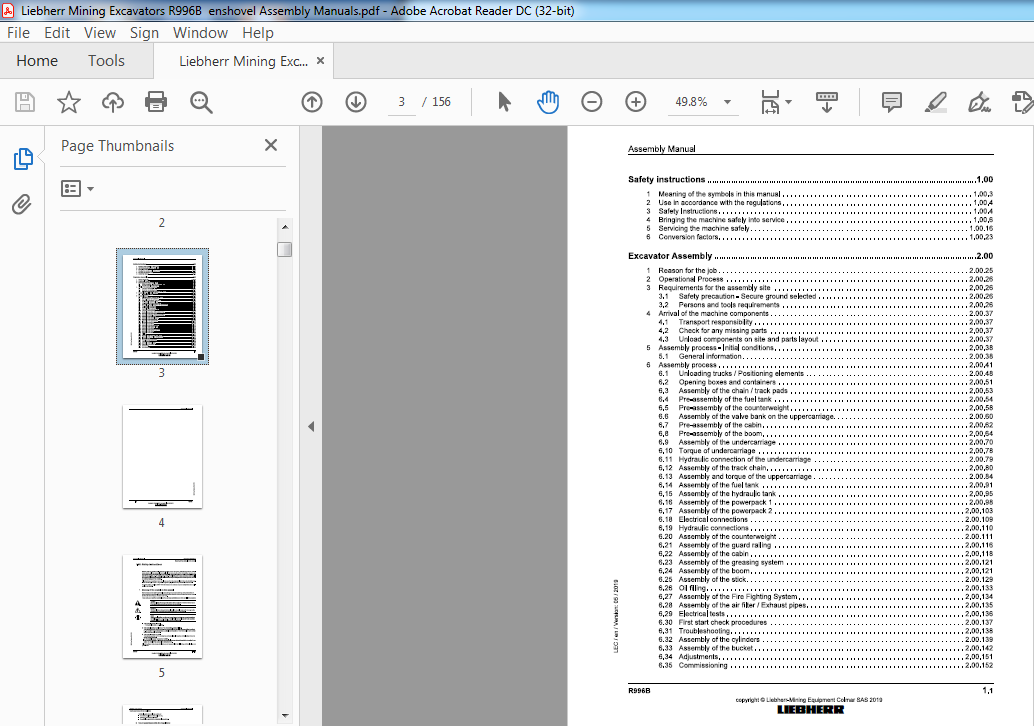 Liebherr Mining Excavators R996B en shovel Assembly Manuals - PDF ...