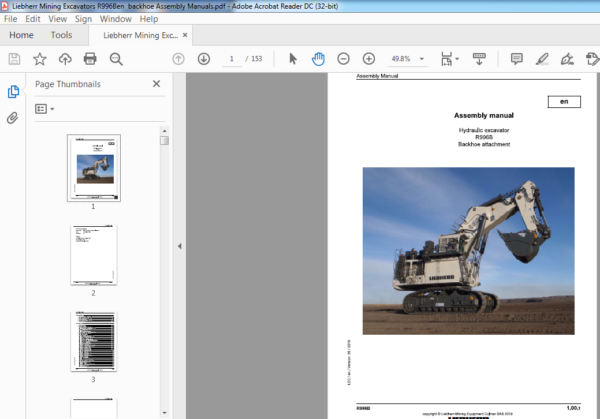 Liebherr Mining Excavators R996B En Backhoe Assembly Manuals - PDF ...