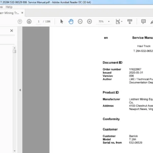 Liebherr Mining Truck T 284 11622867 EN Service Manual - PDF DOWNLOAD