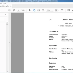 Liebherr Mining Truck T264 533-9306,2899,3435,9596 Service Manual - PDF DOWNLOAD