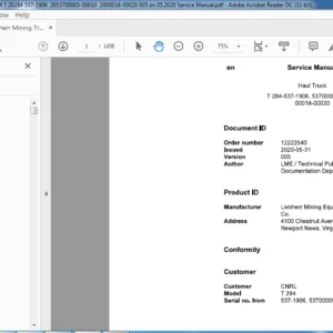 Liebherr Mining Truck T284 537-1906 Service Manual - PDF DOWNLOAD