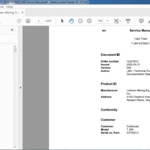Liebherr Mining Truck T284 53700013 Service Manual - PDF DOWNLOAD