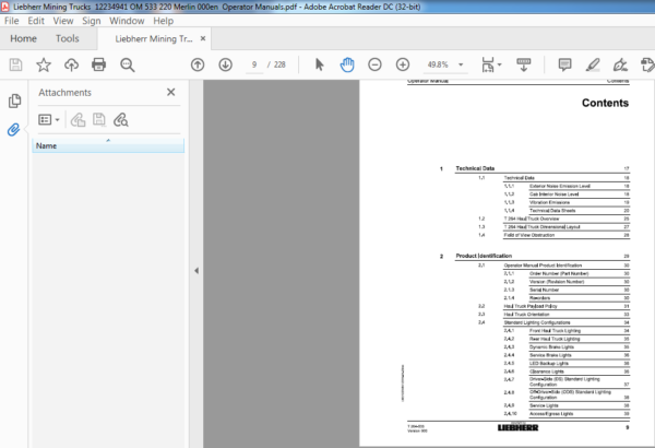 Liebherr Mining Trucks 12234941 T264 Merlin 533 Operator Manual - PDF ...