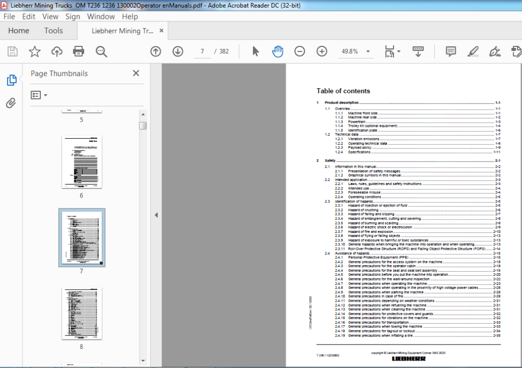 Liebherr Mining Trucks T236 1236 130002 Operator Manual - PDF DOWNLOAD ...