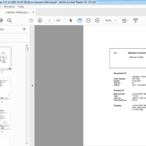 Liebherr Telescopic Handler T33-10 1695 3A 05 20156 Operator Manual - PDF DOWNLOAD