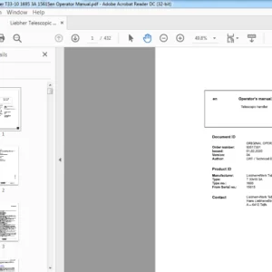 Liebherr Telescopic Handler T33-10 1695 3A 15615 Operator Manual - PDF DOWNLOAD