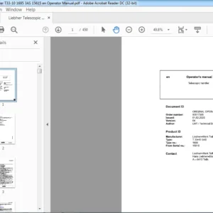 Liebherr Telescopic Handler T33-10 1695 3AS 15615 Operator Manual - PDF DOWNLOAD