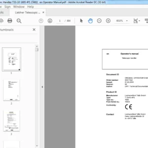 Liebherr Telescopic Handler T33-10 1695 4FS 15603  en Operator Manual - PDF DOWNLOAD
