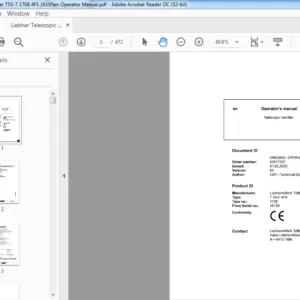 Liebherr Telescopic Handler T55-7 1708 4FS 16195en Operator Manual - PDF DOWNLOAD