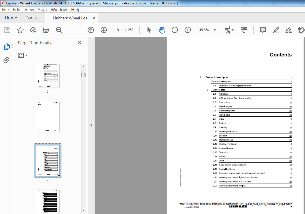 Liebherr Wheel Loaders L509 G6.0-D 1581 53995en Operator Manual - PDF ...