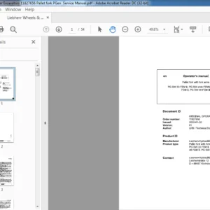 Liebherr Wheels & Crawler Excavators 11827656 Pallet fork PGen  Operators Manual - PDF DOWNLOAD