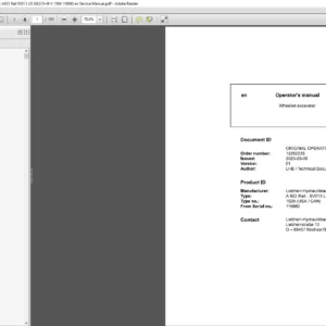 Liebherr Wheels & Crawler Excavators A922 Rail SV013 US G6.0 D-4f-V 1509 116860 en Operator's Manual - PDF DOWNLOAD