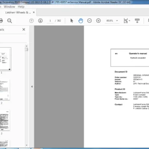 Liebherr Wheels & Crawler Excavators R920 Compact US G6.0-D-G6.1-D 4f 1705 43057 Operator's Manual - PDF DOWNLOAD
