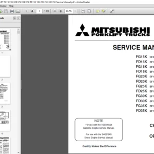 MITSUBISHI FORKLIFT FG15K FG18K FG20K FG25K FG30K FG35K FD15K FD18K FD20K FD25K FD30K FD35K MC Service Manual