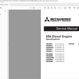 Mitsubishi Forklift 854 Diesel Engine FD40N1 FD45N1 FD50CN1 FD50N1 FD55N1 FD40NB FD45 Service Manual