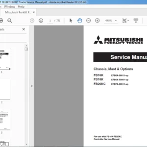 Mitsubishi Forklift FB16K FB18K FB20KC Trucks Service Manual - PDF DOWNLOAD