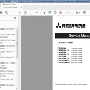 Mitsubishi Forklift FD 100NM1 100NM1S 120NM1 120NM1S 135NM1 135NM1S FD150ANM1 FD150ANM1S Trucks Service Manual