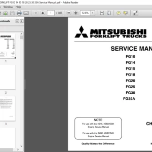 Mitsubishi Forklift FD10 FD14 FD15 FD18 FD20 FD25 FD30 FD35A FG10 FG14 FG15 FG18 FG20 FG25 FG30 FG35A MC Service Manual