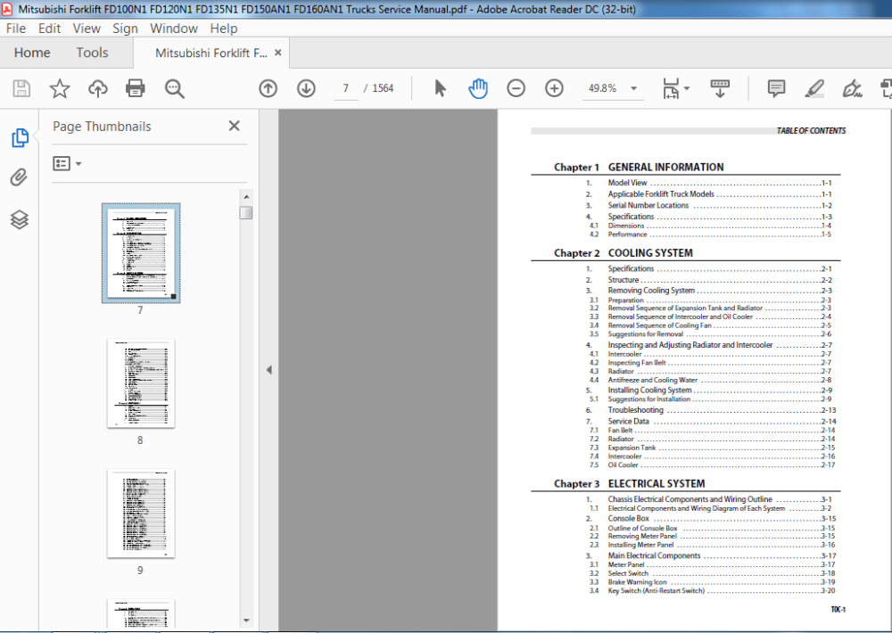 Mitsubishi Forklift FD100NZ FD120NZ FD135NZ FD150ANZ Service Manual ...