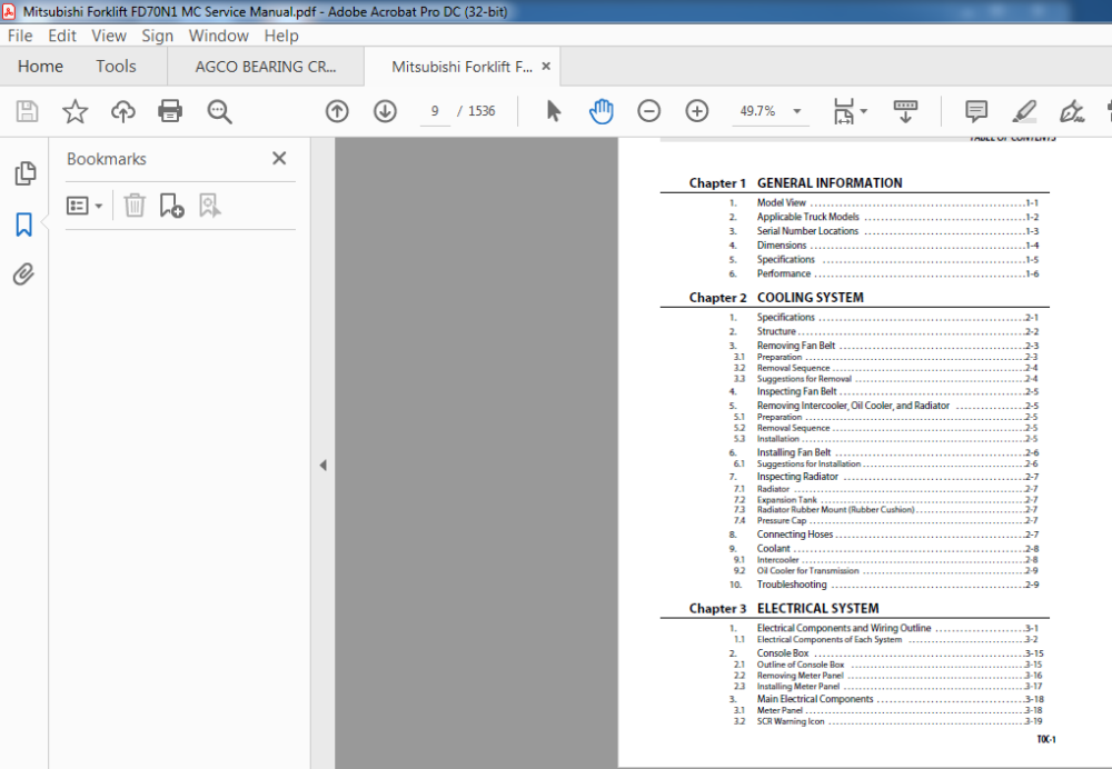 Mitsubishi Forklift FD70N1 Chassis & Mast Service Manual - PDF DOWNLOAD ...