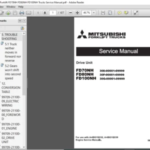 Mitsubishi Forklift FD70NH FD80NH FD100NH Trucks Service Manual - PDF DOWNLOAD